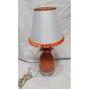 Vintage 70s Look Orange Pineapple Table Lamp with Shade Ceramic Glossy Finish